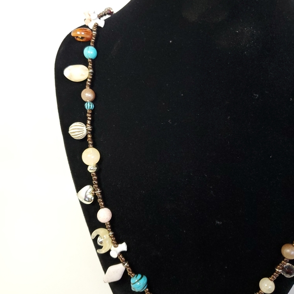 Vintage Collections Ward Beaded Necklace Brown Beige Blue Shell Look - Picture 6 of 10